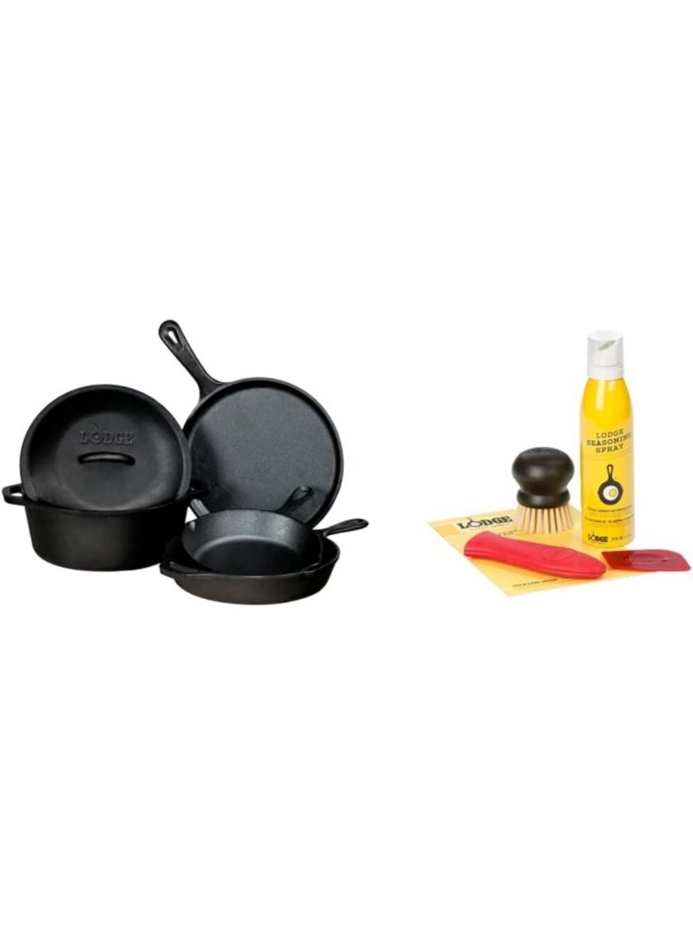 5-Piece Seasoned Cast Iron Cookware Set with Care Kit - Durable & Versatile!